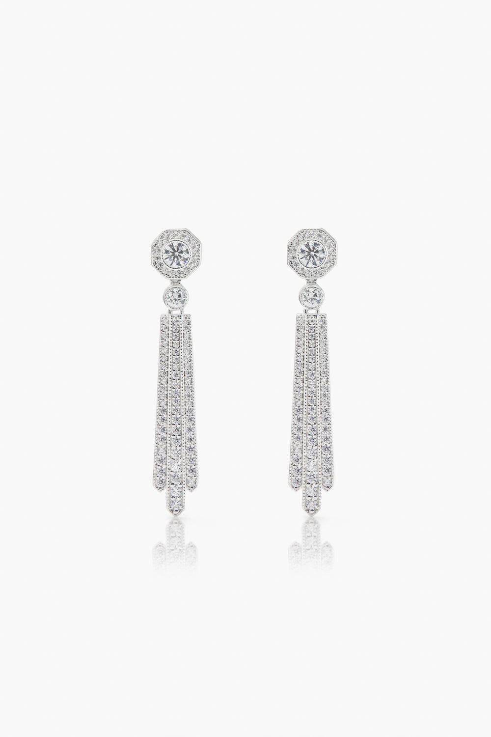 Pendientes Capitol Plata para novia largos desmontables estilo Art Déco con caída geométrica de circonitas en plata SPREZZATURA