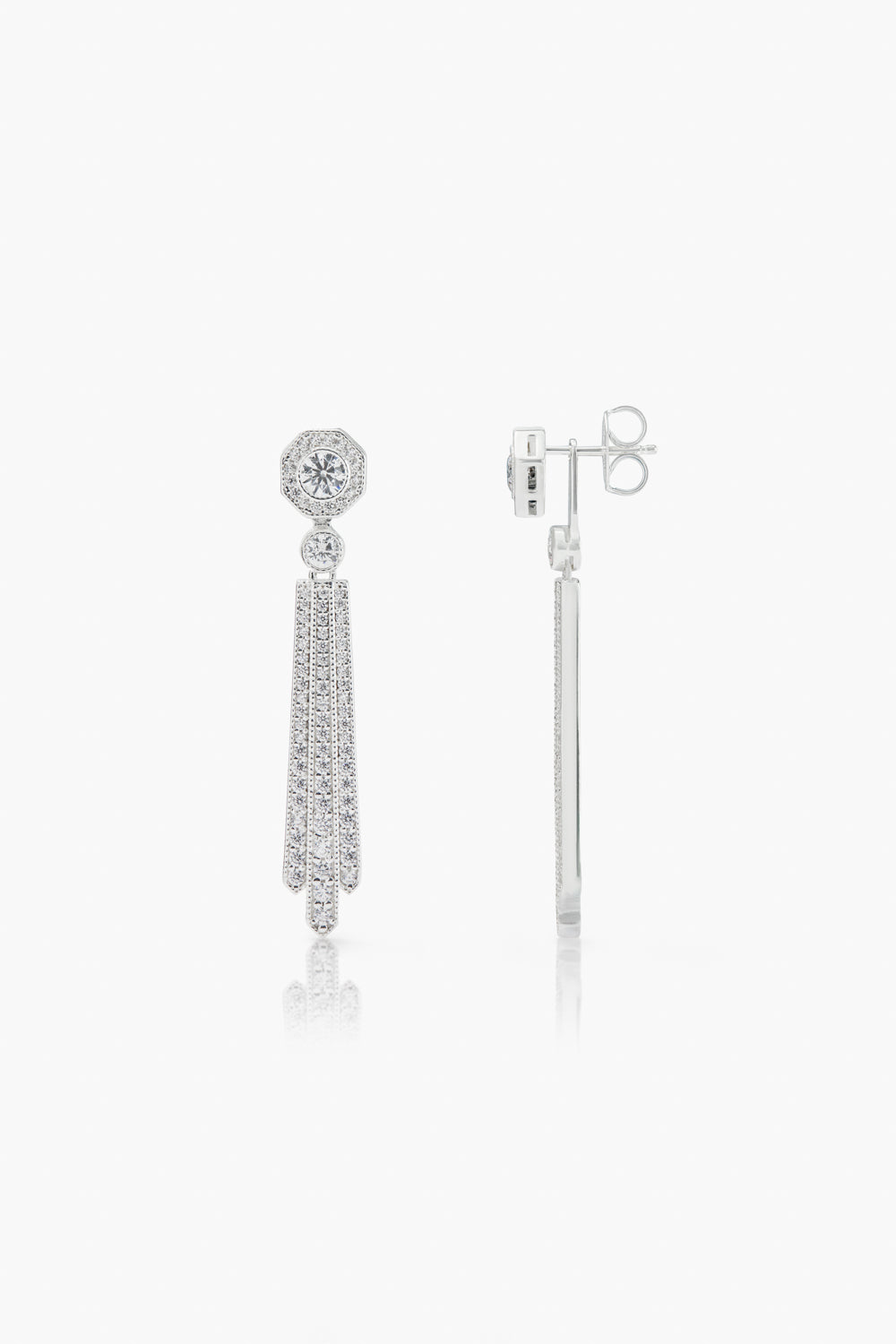 Pendientes Capitol Plata para novia desmontables en plata con diseño Art Déco y caída geométrica de circonitas SPREZZATURA