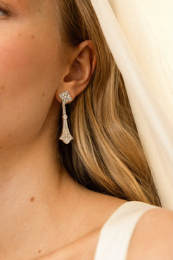 Pendientes novia estilo art déco pendientes largos plata inspiración París elegancia nupcial SPREZZATURA