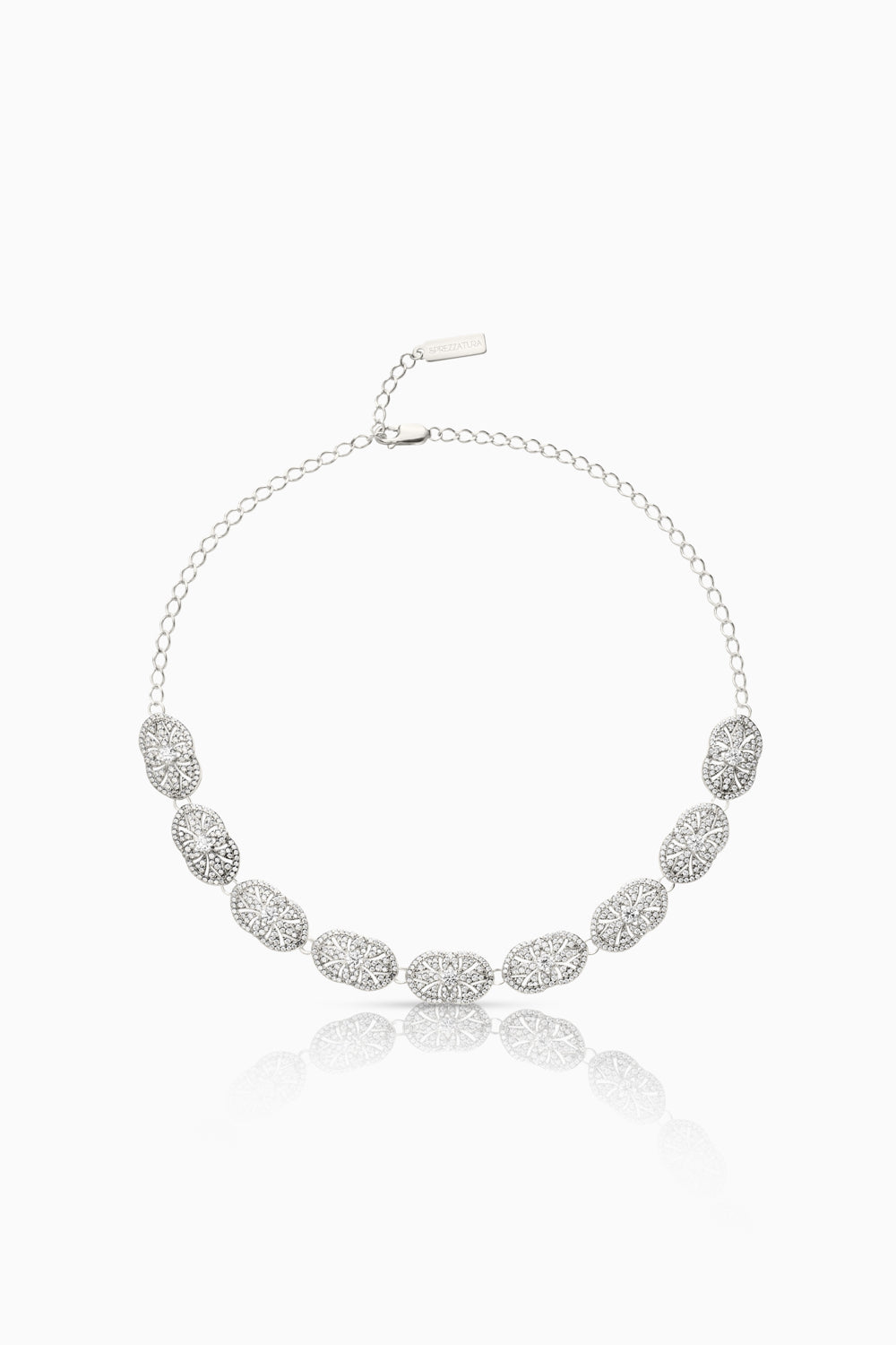 Choker Vendôme para novia estilo Art Decó con motivos geométricos y circonitas blancas en plata SPREZZATURA