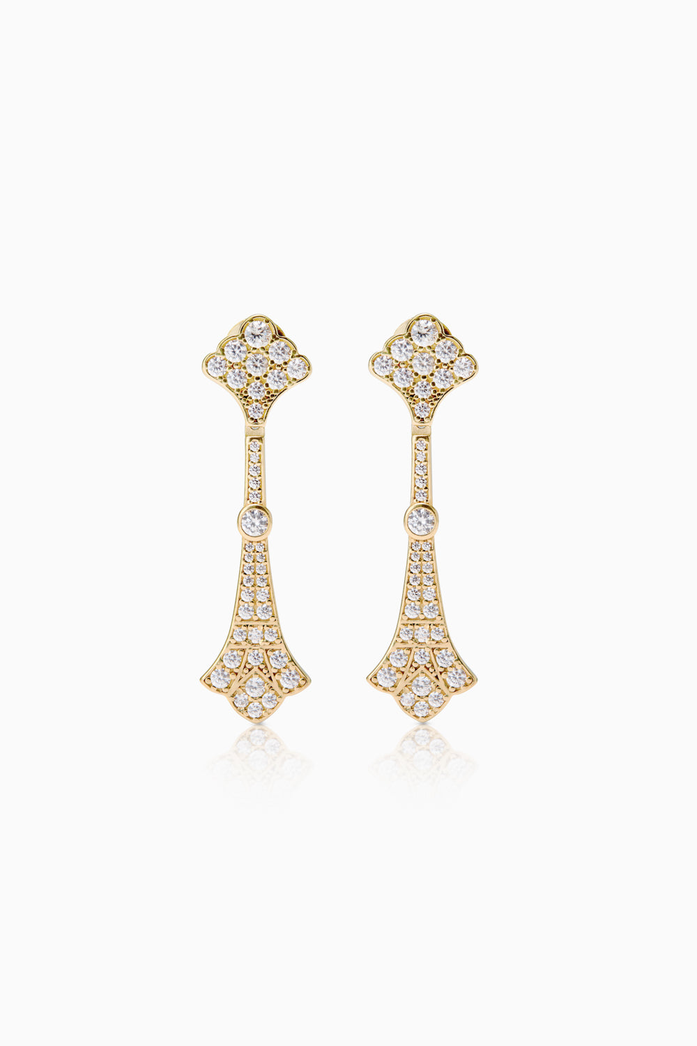 Pendientes La Dame Oro para novia largos estilo Art Decó con circonitas blancas y acabado en baño de oro SPREZZATURA