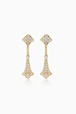 Pendientes La Dame Oro para novia largos estilo Art Decó con circonitas blancas y acabado en baño de oro SPREZZATURA