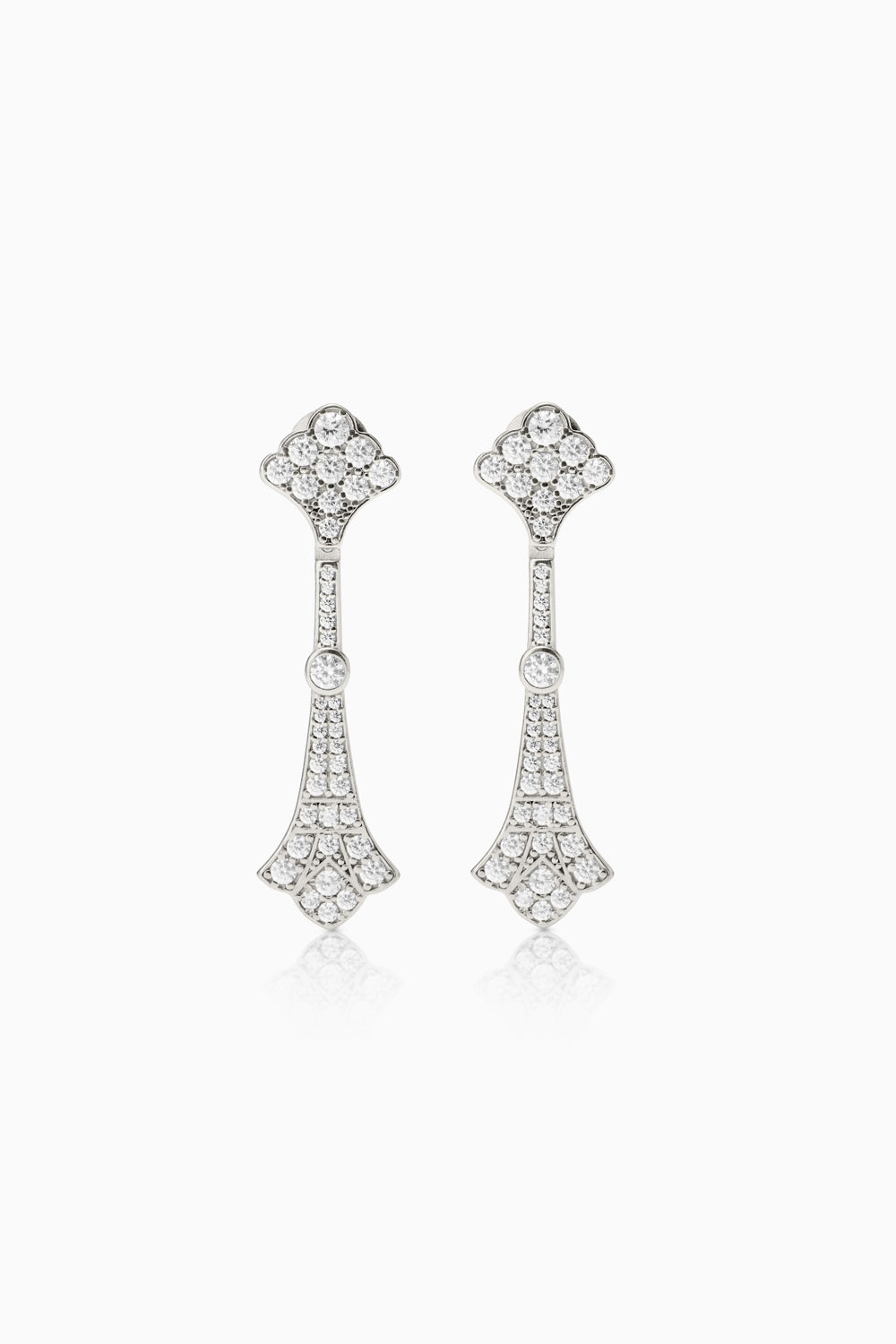 Pendientes La Dame Plata para novia largos estilo Art Decó con circonitas blancas y acabado en plata SPREZZATURA