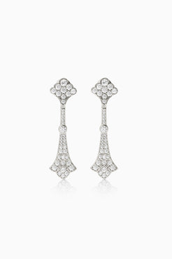 Pendientes La Dame Plata para novia largos estilo Art Decó con circonitas blancas y acabado en plata SPREZZATURA