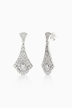 Pendientes Rivoli para novia con estructura Art Decó y pavé de circonitas blancas vista lateral SPREZZATURA