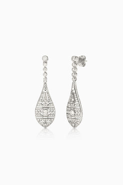 Pendientes Seine Plata para novia con estructura Art Decó y pavé de circonitas blancas en plata  vista lateral SPREZZATURA