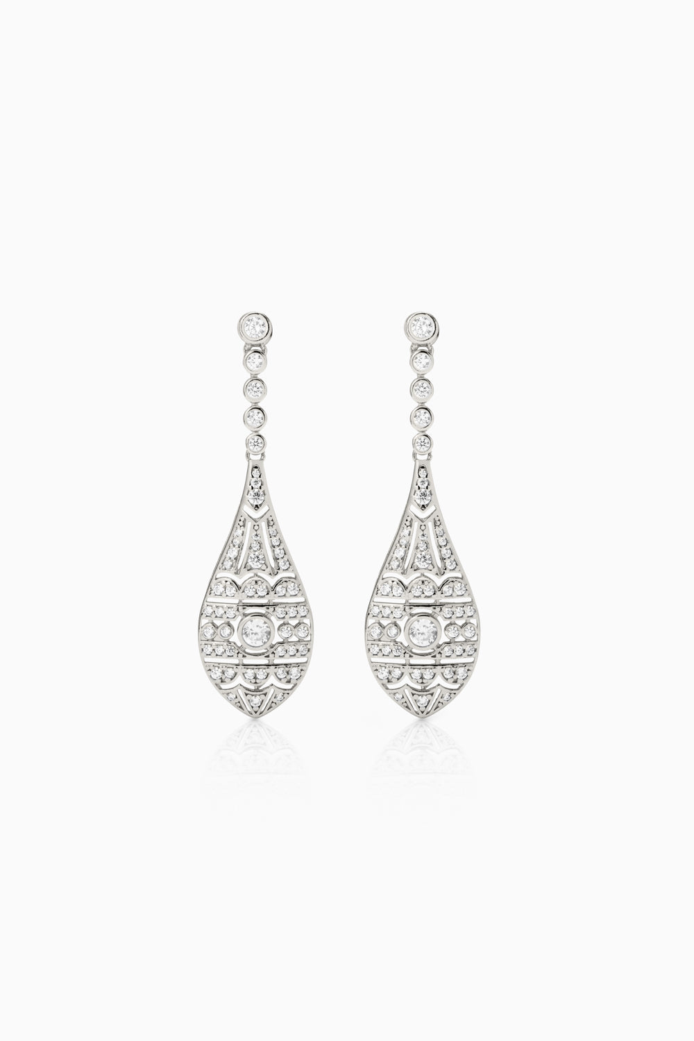 Pendientes Seine Plata para novia largos estilo Art Decó con diseño geométrico en forma de lágrima y circonitas blancas SPREZZATURA