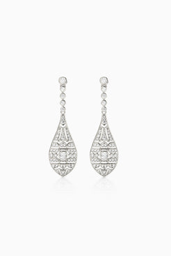 Pendientes Seine Plata para novia largos estilo Art Decó con diseño geométrico en forma de lágrima y circonitas blancas SPREZZATURA